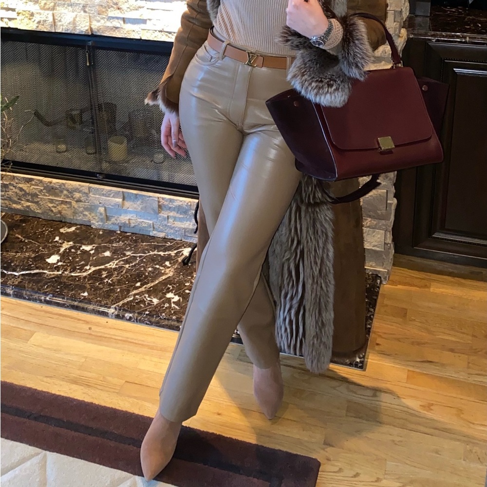 Aritzia wilfred faux leather camel brown pants